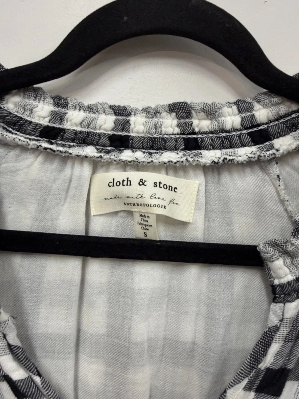 Cloth & Stone for Anthropologie Sara Plaid Blouse black white plaid S - Picture 4 of 6